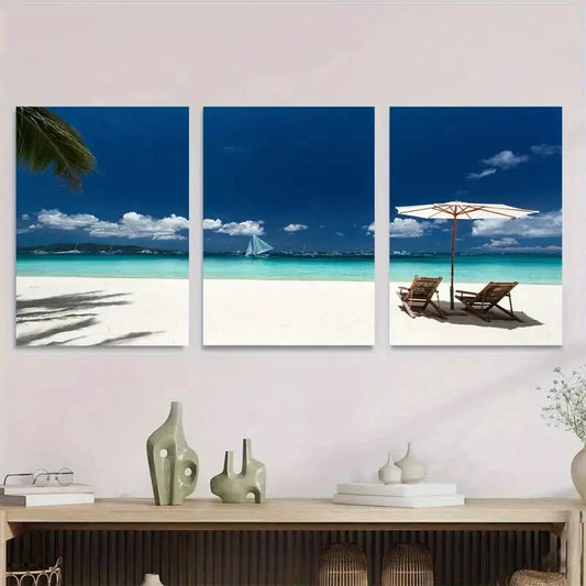 3pcs Beach Paradise Triptych Tropical Ocean Metal Print Ready to Hang Art