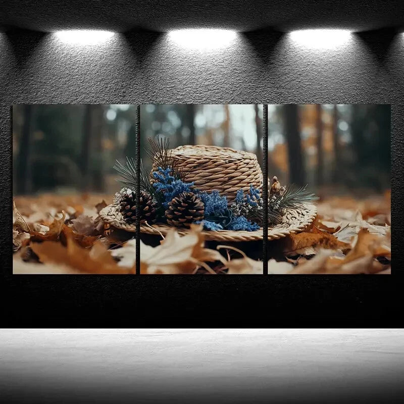 3pcs Flowers and Hats in the Forest Metal Print Ready to Hang Art