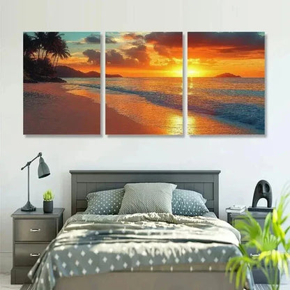 3pcs Palm Tree Beach Sunset Coastal Theme Wall Art Canvas Unframed - High Quality Print 100% Australian Made Wall Canvas