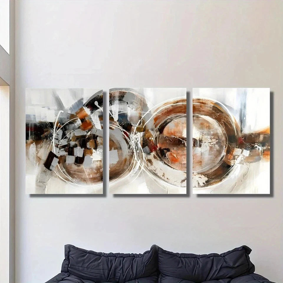 3pcs Modern Abstract Brown & Black Metal Print Ready to Hang Art