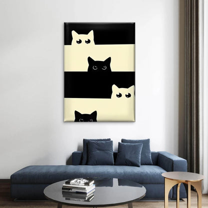 Peeking Black and White Cats 40x60cm Metal Print Ready to Hang
