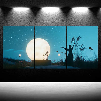3pcs Dancing Under The Starry Sky Blue Themed Metal Print Ready to Hang Art