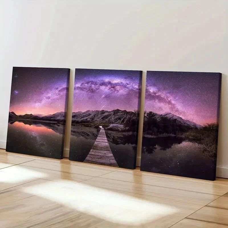 3pcs Mountains Starry Sky Painting Wall Art Set Canvas Framed 40x60cm - High Quality Print 100% Australian Made Wall Canvas Ready to Hang