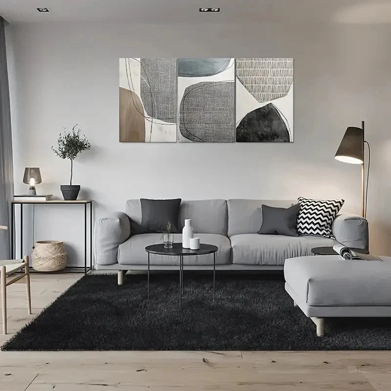 3pcs Modern Abstract Geometric Gray Metal Print Ready to Hang Art