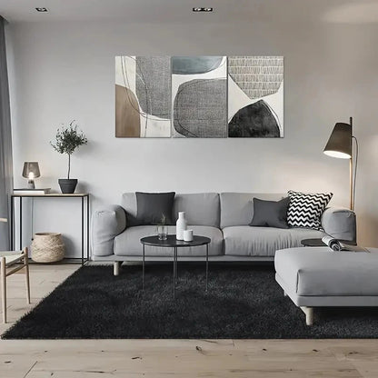 3pcs Modern Abstract Geometric Gray Metal Print Ready to Hang Art