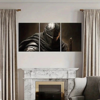 3pcs Medieval Knight Armor Dark Cloak Wall Art Set Canvas Framed 50x70cm - High Quality Print 100% Australian Made Wall Canvas Ready to Hang