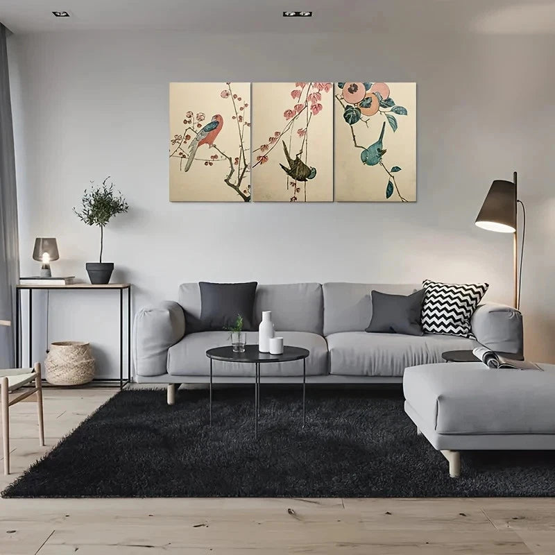 3pcs Vintage Bird and Flower Painting Metal Print Ready to Hang Art