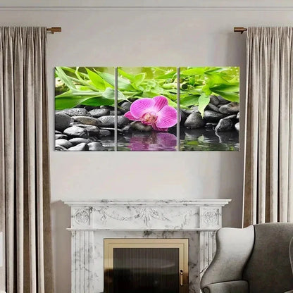 3pcs Pebbles Phalaenopsis Flowers Wall Art Set Canvas Framed 40x60cm - High Quality Print 100% Australian Made Wall Canvas Ready to Hang
