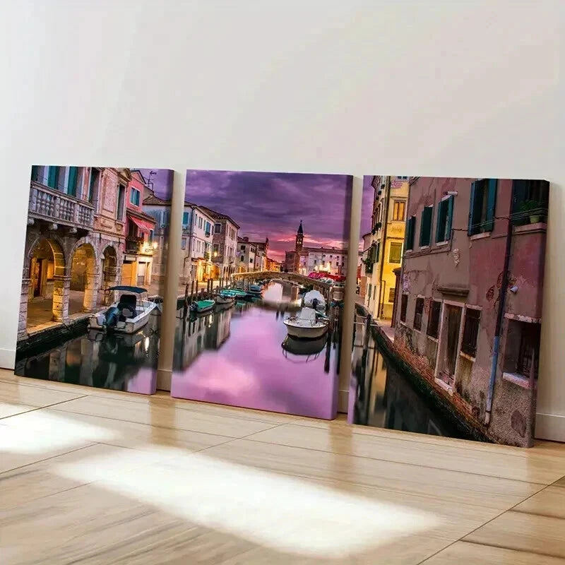 3pcs Venice Water City Landscape Wall Art Set Canvas Framed 40x60cm - High Quality Print 100% Australian Made Wall Canvas Ready to Hang