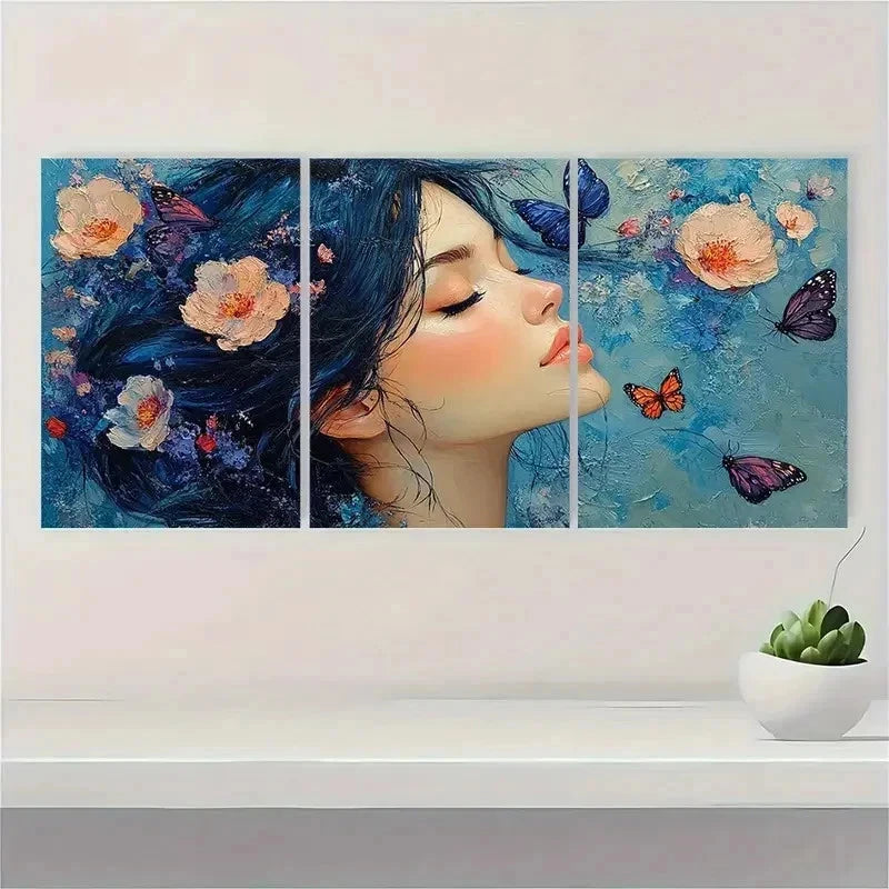 3pcs Dreamy Girl Butterflies Flow Modern Perfect Wall Art Set Canvas Framed 40x60cm - High Quality Print 100% Australian Made Wall Canvas Ready to Hang
