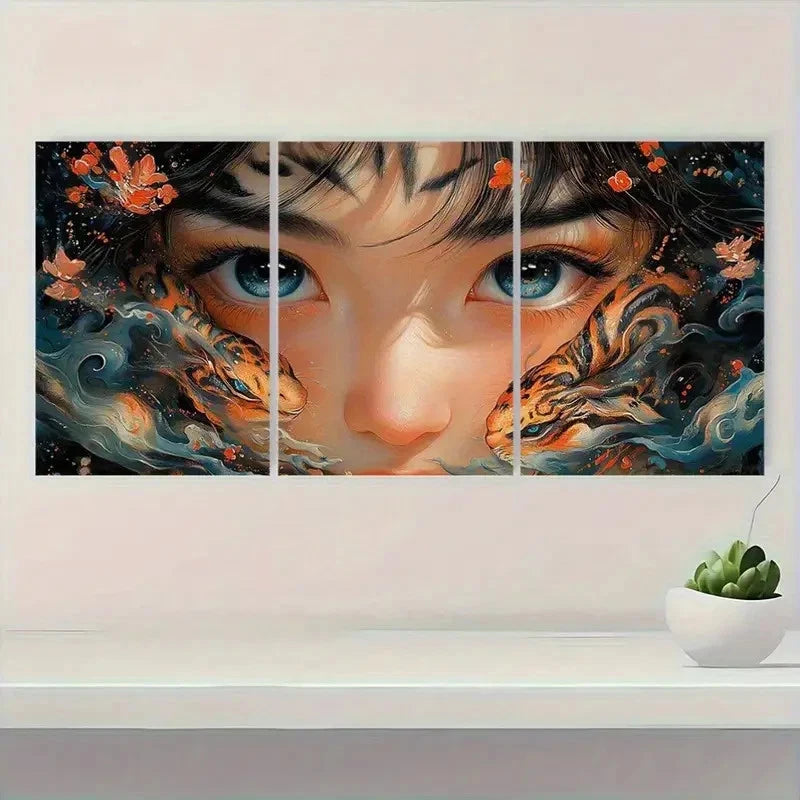 3pcs Anime-Inspired with Floral Accent Wall Art Set Canvas Framed 50x70cm - High Quality Print 100% Australian Made Wall Canvas Ready to Hang