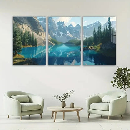 3pcs Snowy Mountains Forest Lakes Metal Print Ready to Hang Art