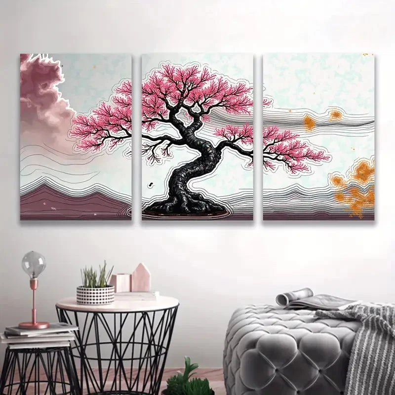 3pcs Painting of Bonsai Tree Wall Art Set Canvas Framed 50x70cm - High Quality Print 100% Australian Made Wall Canvas Ready to Hang