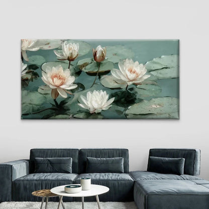 Elegant Water Lily Pond Wall Art Canvas Office Home Room Framed 120x60cm