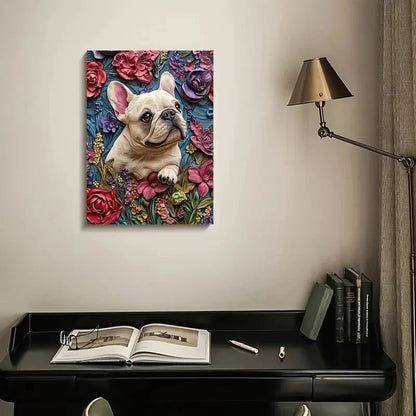 French Bulldog Surrounded by Heart Painting 40x60cm Metal Print Ready to Hang