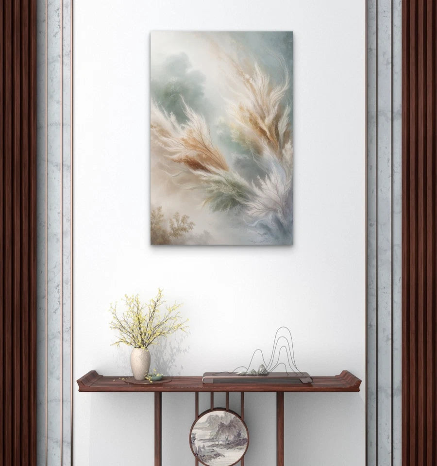 Soft Botanical and Feather Neutral Minimalist 40x60cm Metal Print Ready to Hang