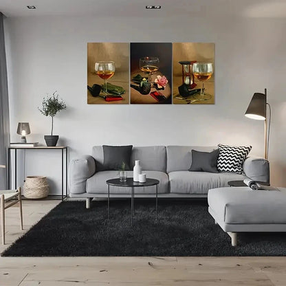 3pcs Vintage Wine Glass Pipe and Timer Metal Print Ready to Hang Art