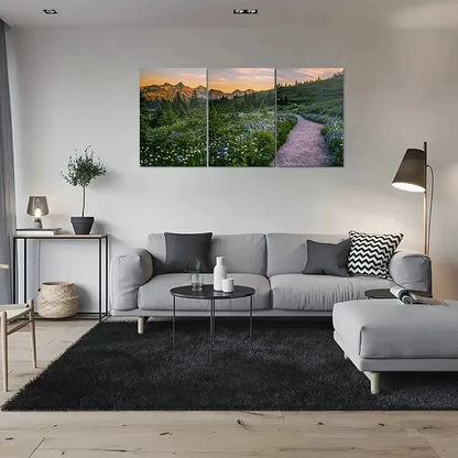 3pcs Mountain Pathway Vibrant Sunset Mountain Metal Print Ready to Hang Art