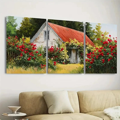 3pcs Rustic Cottage and Farmhouse Wall Art Set Canvas Framed 40x60cm - High Quality Print 100% Australian Made Wall Canvas Ready to Hang