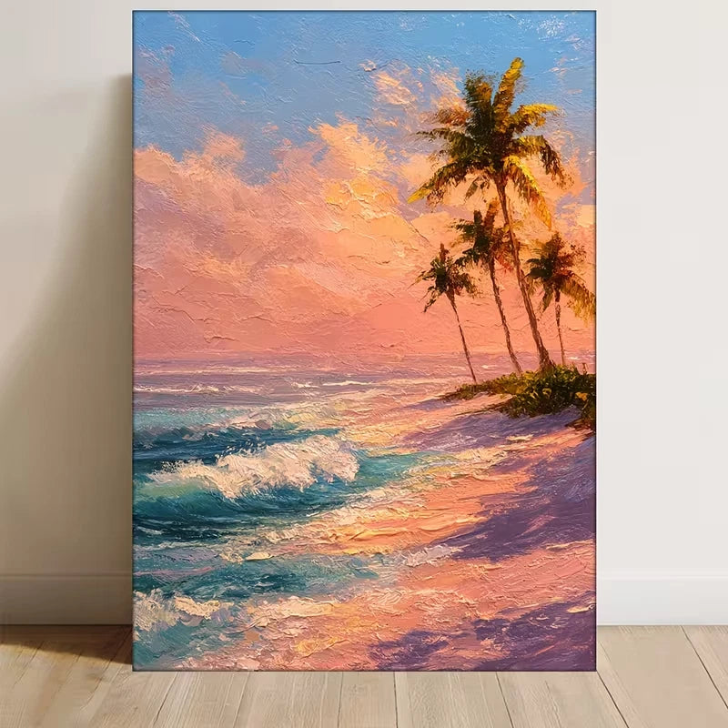 Pink & Blue Tropical Beach Ocean Waves 60x90cm Metal Print Ready to Hang