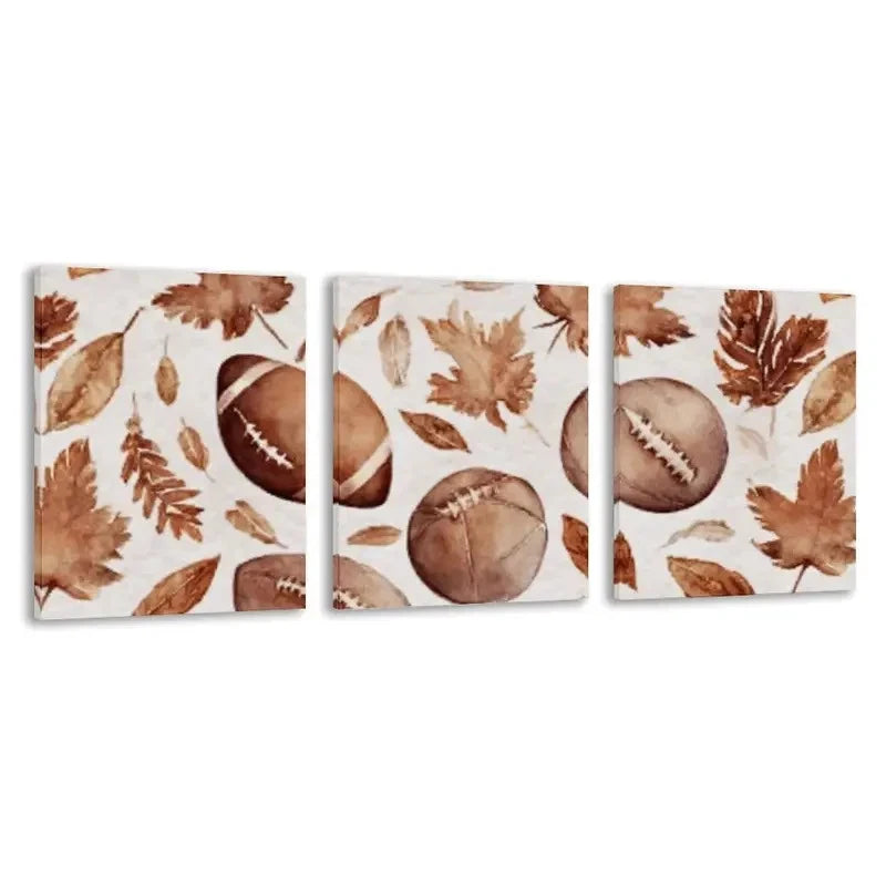 3pcs American Sports Football & Autumn Leaves Wall Art Set Canvas Framed 60x90cm - High Quality Print 100% Australian Made Wall Canvas Ready to Hang