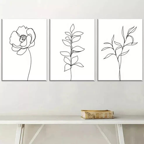3pcs Modern Minimalist Botanical Black Line Canvas Unframed - High Quality Print 100% Australian Made Wall Canvas