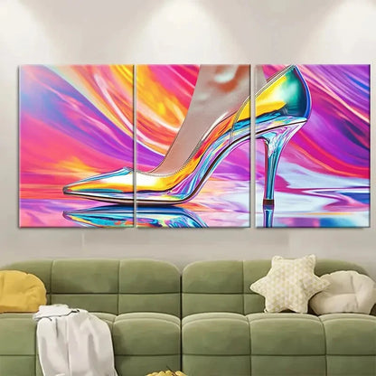 3pcs Metallic High Heel Fashion Beauty Metal Print Ready to Hang Art