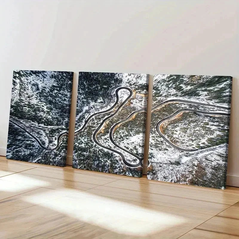 3pcs Snow Scene Forest Road Modern Wall Art Set Canvas Framed 40x60cm - High Quality Print 100% Australian Made Wall Canvas Ready to Hang