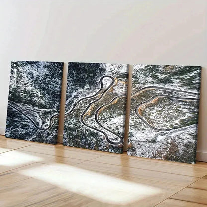 3pcs Snow Scene Forest Road Modern Wall Art Set Canvas Framed 40x60cm - High Quality Print 100% Australian Made Wall Canvas Ready to Hang