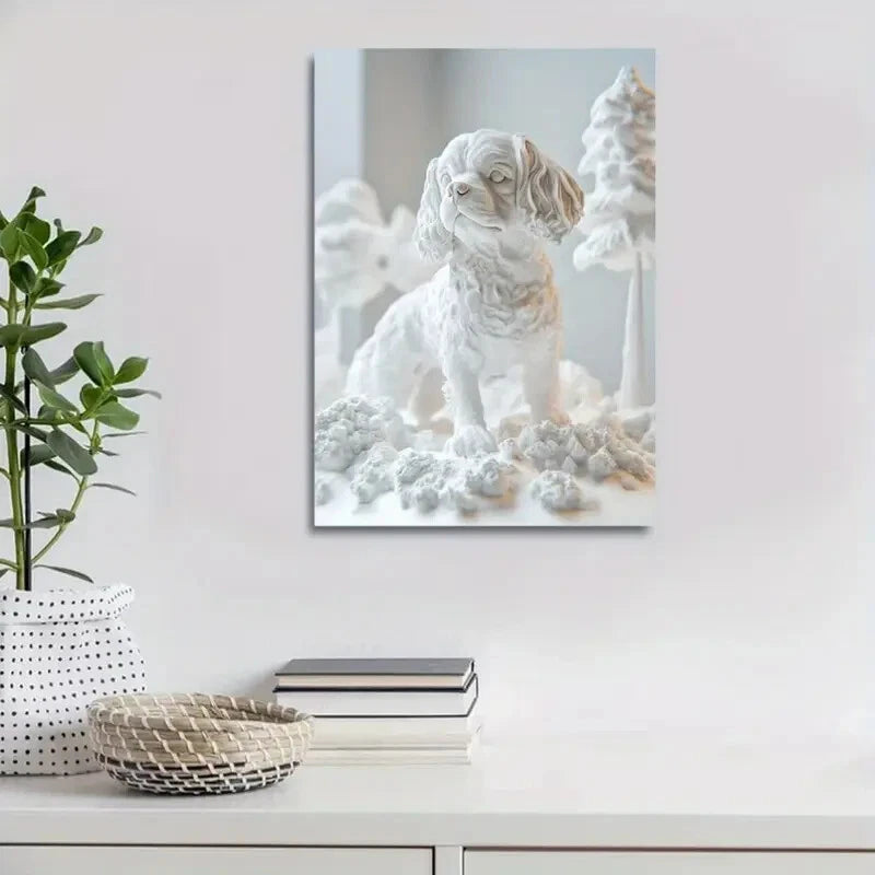 Beautiful Snowy Winter Scene Celtic Spaniel Painting 40x60cm Metal Print Ready to Hang