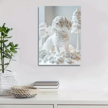 Beautiful Snowy Winter Scene Celtic Spaniel Painting 40x60cm Metal Print Ready to Hang
