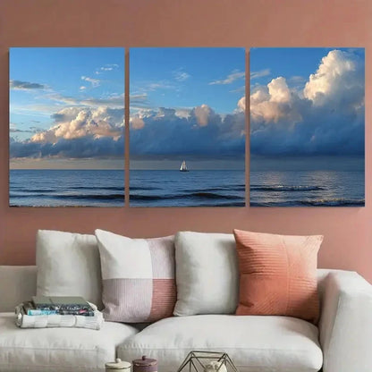 3pcs North Sea Blue Horizon Yacht Perfect Wall Art Set Canvas Framed 40x60cm - High Quality Print 100% Australian Made Wall Canvas Ready to Hang