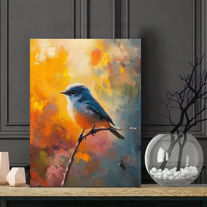 Cute Bird Painting Yellow Blue 40x60cm Metal Print Ready to Hang