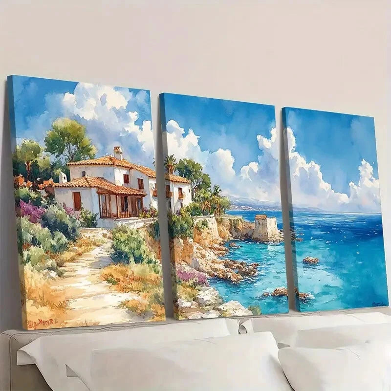 3pcs Coastal Landscape with Turquoise Waters Wall Art Set Canvas Framed 40x60cm - High Quality Print 100% Australian Made Wall Canvas Ready to Hang