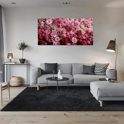 3pcs Abstract Flower Pink Rose Metal Print Ready to Hang Art