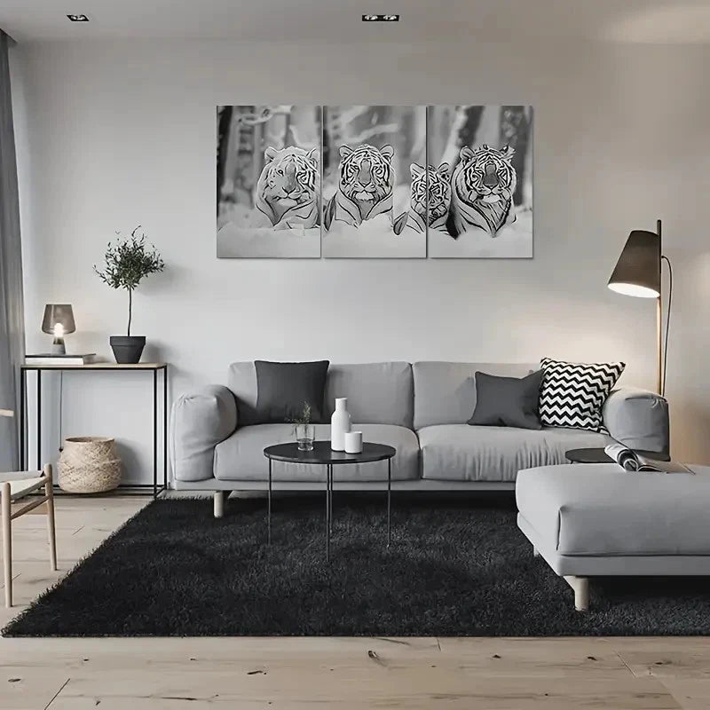 3pcs Modern Black & White Tiger Metal Print Ready to Hang Art