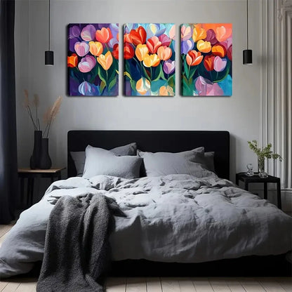 3pcs Colorful Tulips Densely Arranged Perfect Wall Art Set Canvas Framed 40x60cm - High Quality Print 100% Australian Made Wall Canvas Ready to Hang