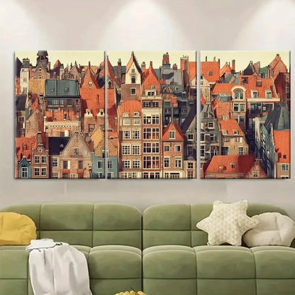 3pcs Vibrant Dutch Architecture Utrecht Cityscape Metal Print Ready to Hang Art