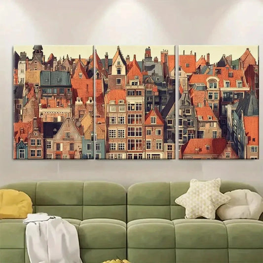 3pcs Vibrant Dutch Architecture Utrecht Cityscape Metal Print Ready to Hang Art