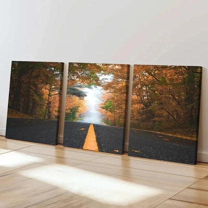 3pcs Natural Modern Trees with Road Wall Art Set Canvas Framed 40x60cm - High Quality Print 100% Australian Made Wall Canvas Ready to Hang