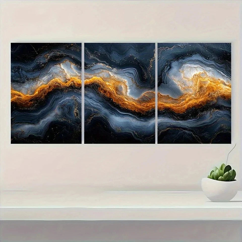 3pcs Silvery Marble Golden Gray Metal Print Ready to Hang Art