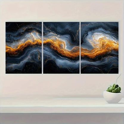 3pcs Silvery Marble Golden Gray Metal Print Ready to Hang Art