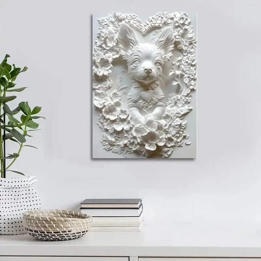 Wooden Dog Heart Blossoms Design Painting 40x60cm Metal Print Ready to Hang