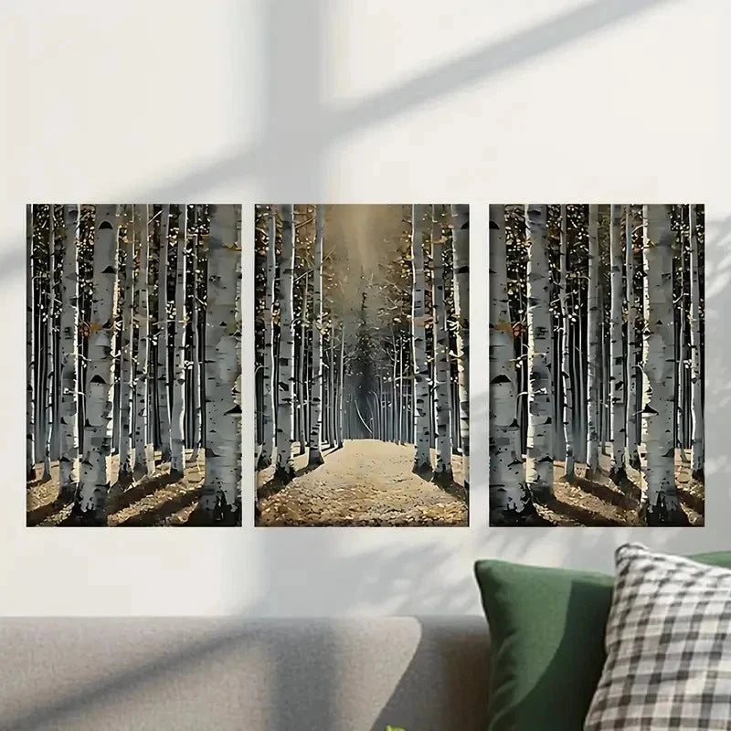3pcs Forest Filled with White Birch Trees Wall Art Set Canvas Framed 40x60cm - High Quality Print 100% Australian Made Wall Canvas Ready to Hang