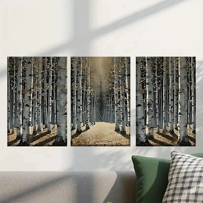 3pcs Forest Filled with White Birch Trees Wall Art Set Canvas Framed 40x60cm - High Quality Print 100% Australian Made Wall Canvas Ready to Hang
