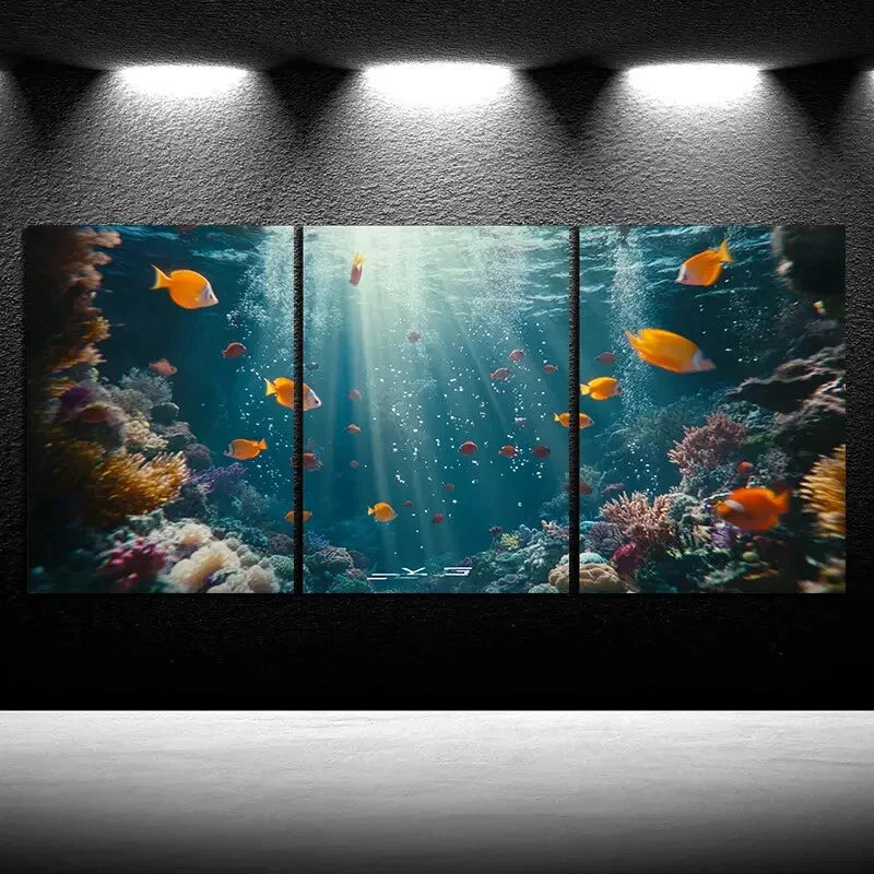 3pcs Fish in the Under Water Beach Scene Metal Print Ready to Hang Art