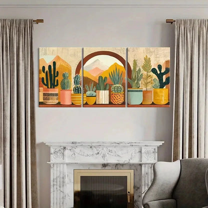 3pcs Desert Cactus & Mountain Landscape Metal Print Ready to Hang Art