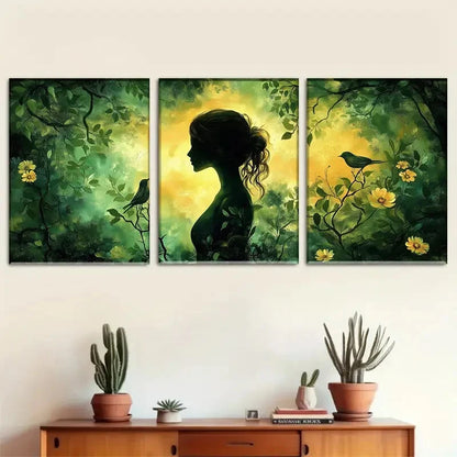 3pcs Mysterious Woman in Green Forest Perfect Wall Art Set Canvas Framed 40x60cm - High Quality Print 100% Australian Made Wall Canvas Ready to Hang