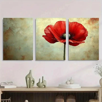 3pcs Red Flower Floral Botanical Perfect Wall Art Set Canvas Framed 50x70cm - High Quality Print 100% Australian Made Wall Canvas Ready to Hang