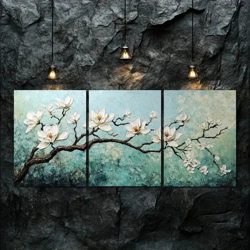3pcs White Magnolia Nature Beauty Perfect Wall Art Set Canvas Framed 50x70cm - High Quality Print 100% Australian Made Wall Canvas Ready to Hang